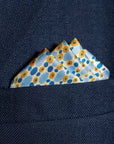 'Infinity' Spotted Silk Pocket Square in Blue, Gold & White (42 x 42cm)