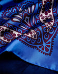 'Kaleidoscope' Paisley Silk Pocket Square in Blue, Burgundy & Cream (42 x 42cm)