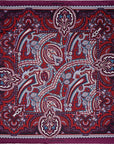 'Labyrinth' Paisley Silk Pocket Square in Burgundy, Red, Blue & Cream (42 x 42cm)