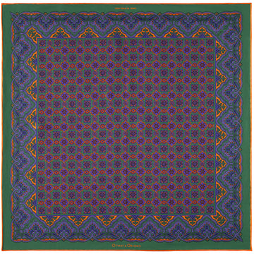 'Millefiori' Silk Pocket Square in Green, Blue & Orange (42 x 42cm)