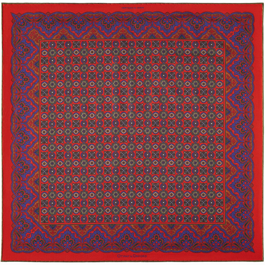 'Millefiori' Silk Pocket Square in Red, Blue, Green & White (42 x 42cm)