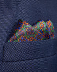 'Millefiori' Silk Pocket Square in Green, Blue & Orange (42 x 42cm)