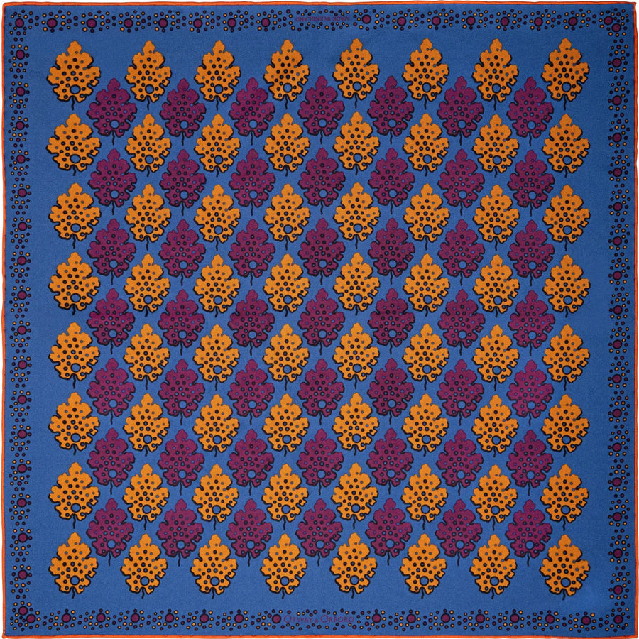 'Motif' Geometric Silk Pocket Square in Blue, Burgundy & Gold (42 x 42cm)
