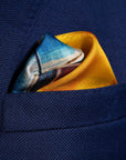 'Muscle Car' Silk Pocket Square in Blue & Orange (42 x 42cm)