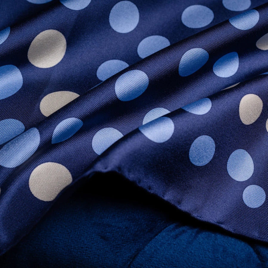 'Planetarium' Polka Dot Silk Pocket Square in Blue With Pale Blue & White (42 x 42cm)