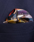 'The (Rugby) Football Match' Silk Pocket Square in Blue, Green & Red (42 x 42cm)