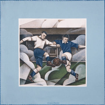 'The Beautiful Game' Football Silk Pocket Square in Blue & White (42 x 42cm)