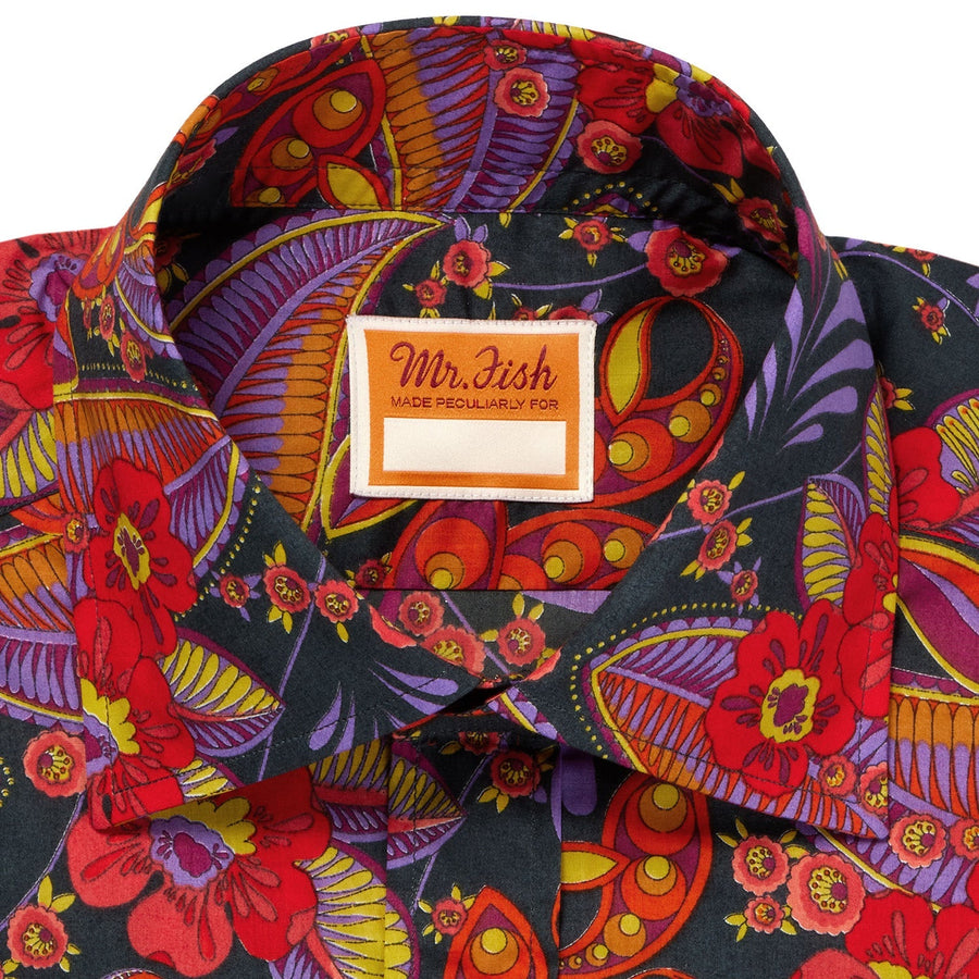 Astro Fleur Shirt in Black & Red