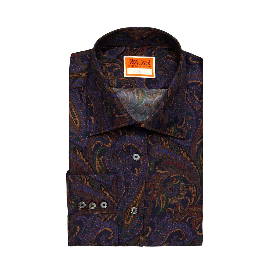 Purple Paisley Print Silk Shirt