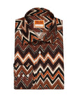 Brown Zig-Zag Print Silk Shirt