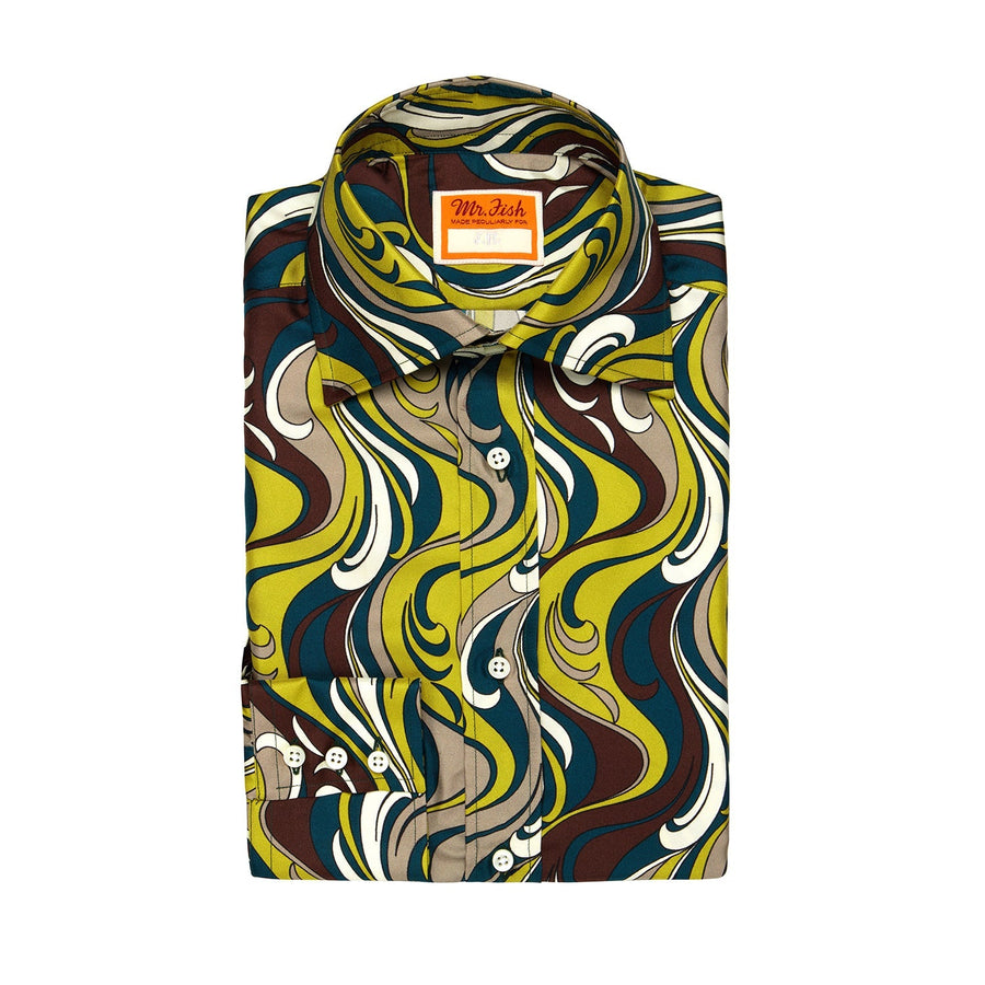 Green Swirl Print Silk Shirt